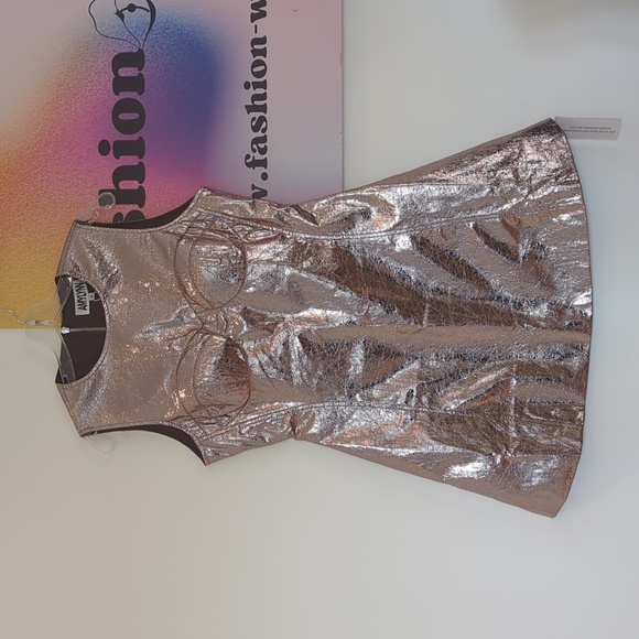 Gun Metal A-Line Sleeveless Faux Leather Mini Dress- LAST ONE! Size L - Picture 6 of 7